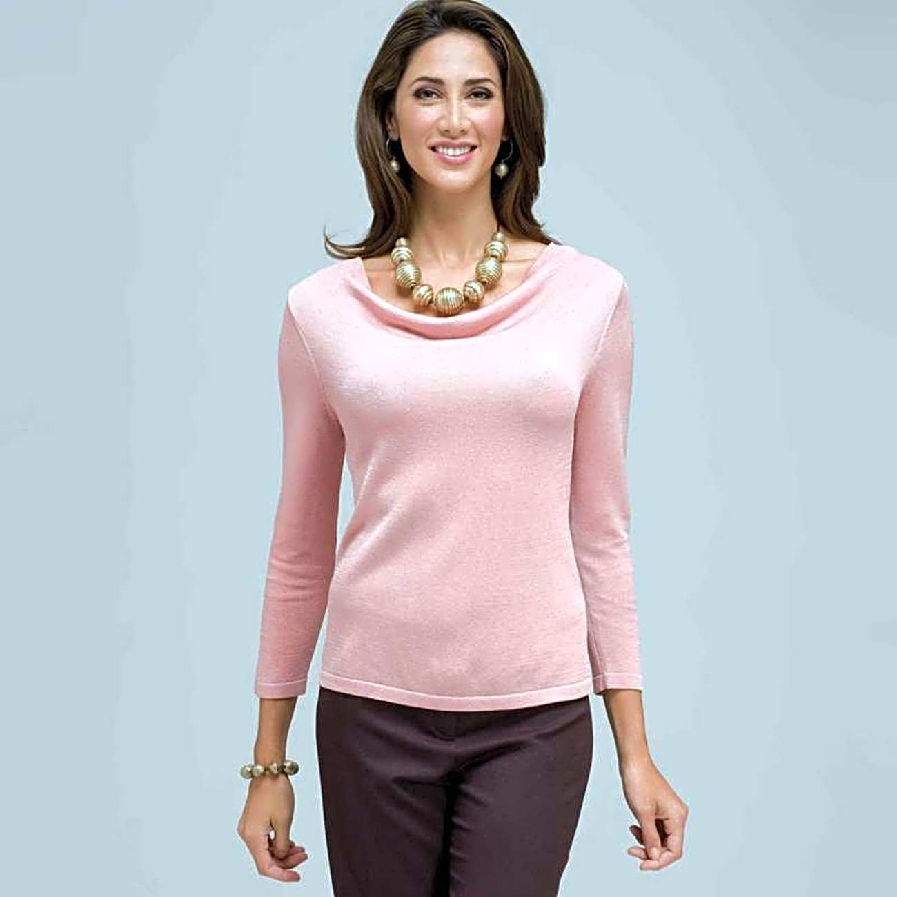 3/4 Sleeve Solid Drape Neck Sweater