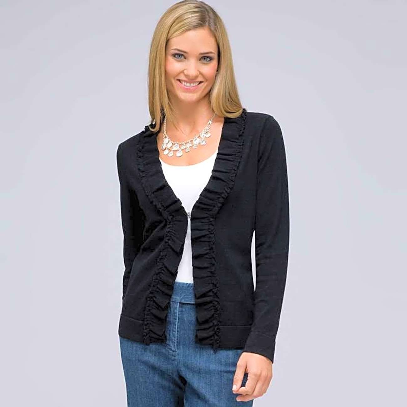 Long Sleeve Ruffle Front Cardigan