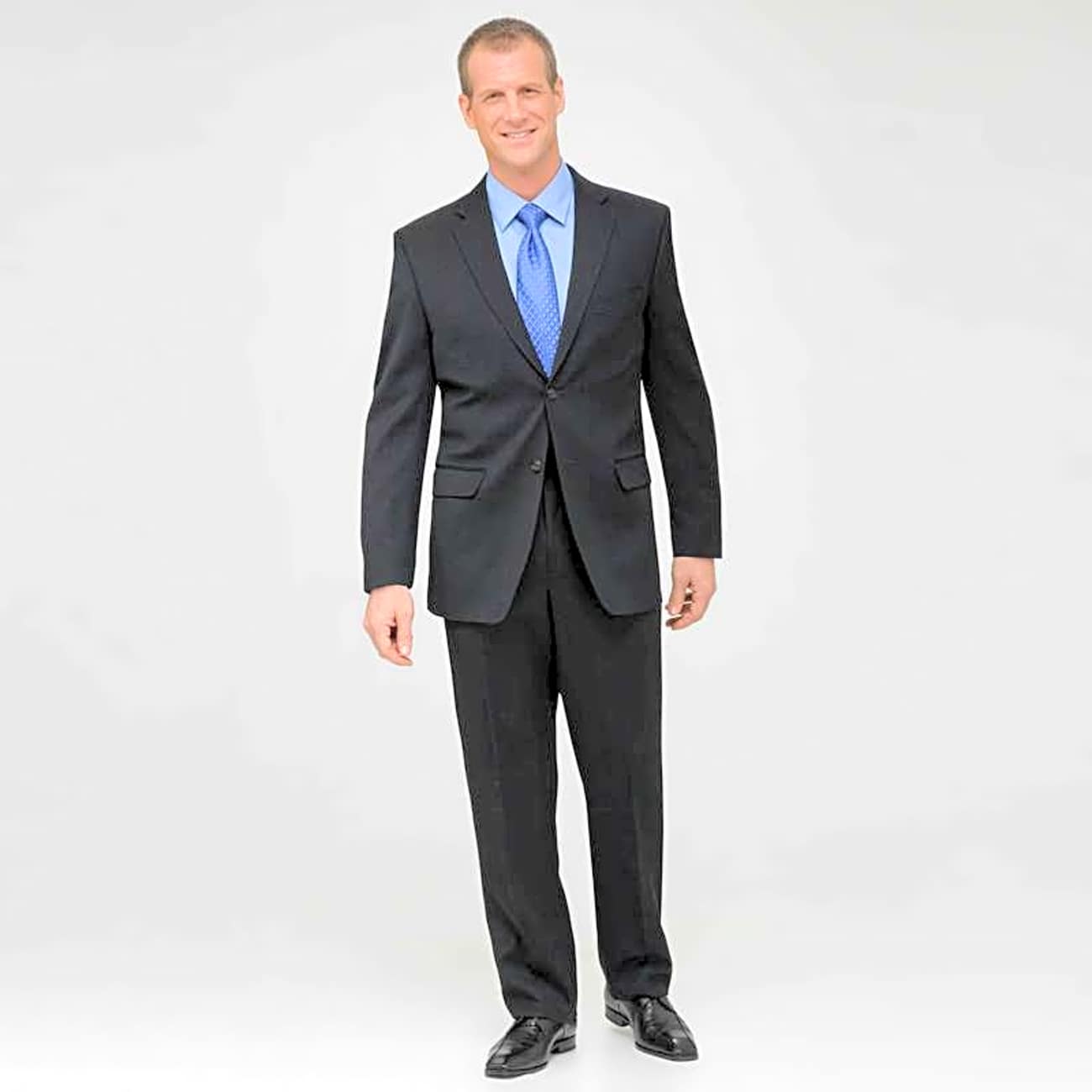 Black Flat Front Wool Suit
