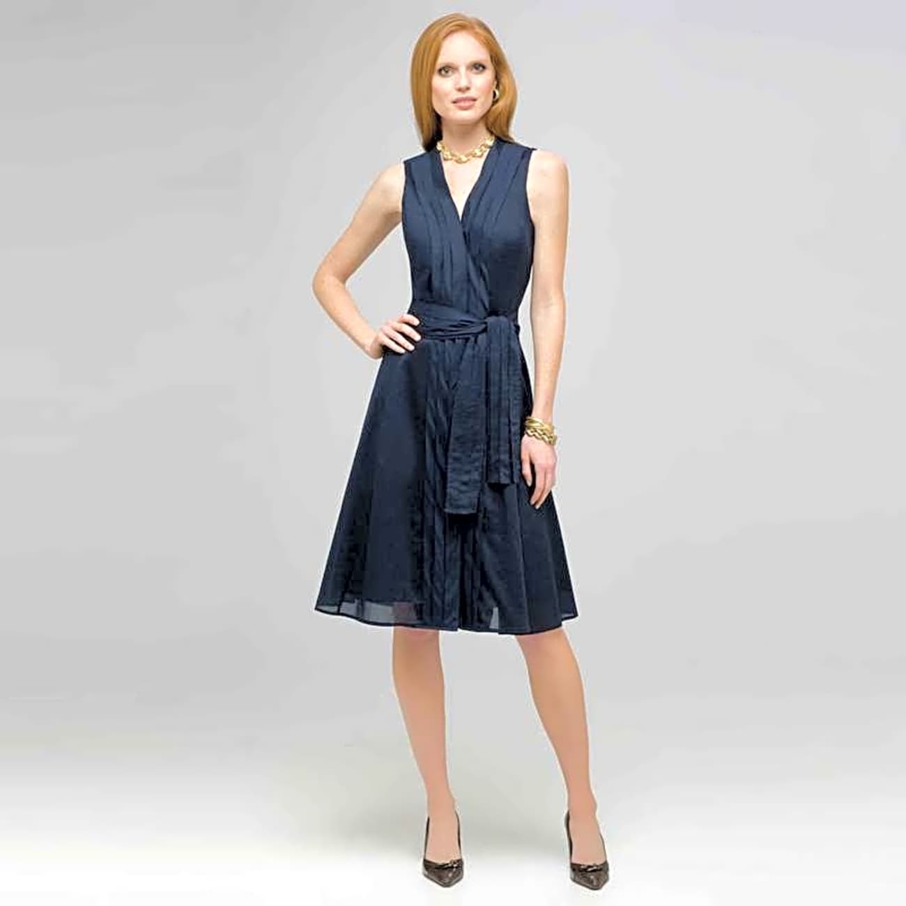 Pleated Dress With Front Sash.